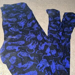 Lularoe Blue and Black Halloween Cat leggings One Size NWOT